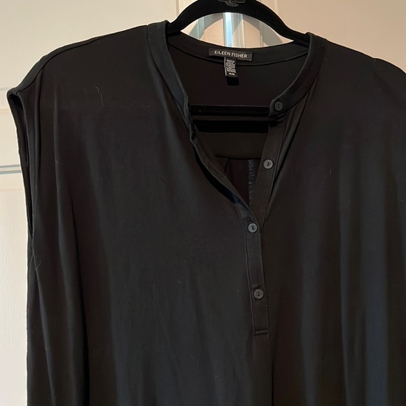 Eileen Fisher Mandarin Collar Cap Sleeve Henley Dress - Picture 1 of 3